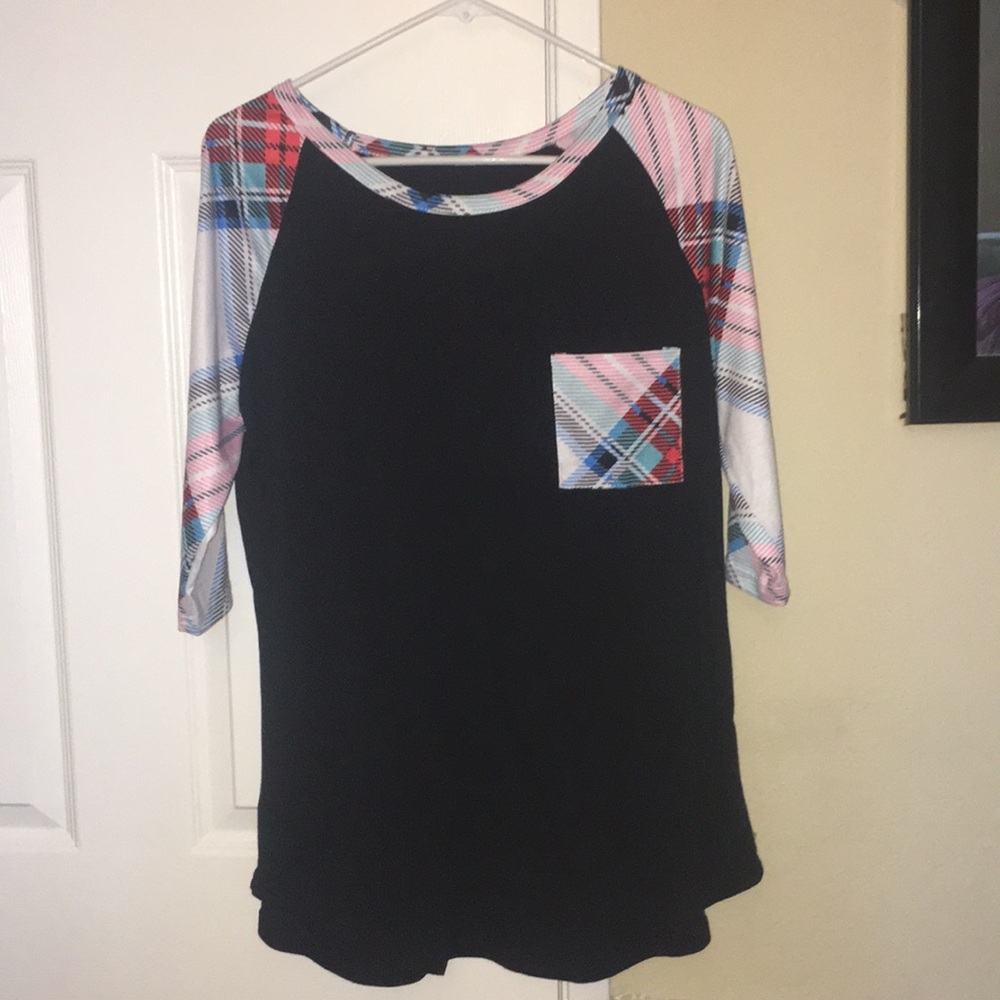 Medium Plaid & Black Baseball Tee